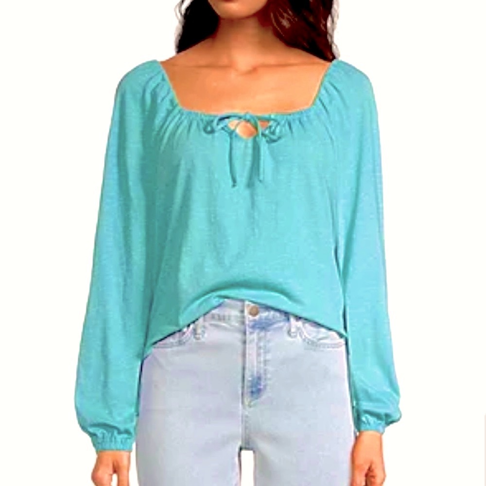 NWT XL a.n.a. Tie-Neck 100% Cotton Blouse in Delphinium Blue
